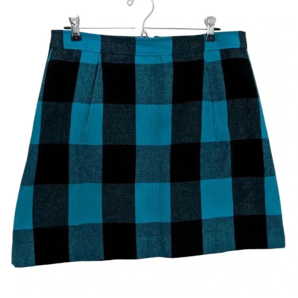 Banana Republic  Mini Skirt Turquoise Black Buffalo Plaid Check Women's size 10 - Picture 2 of 15